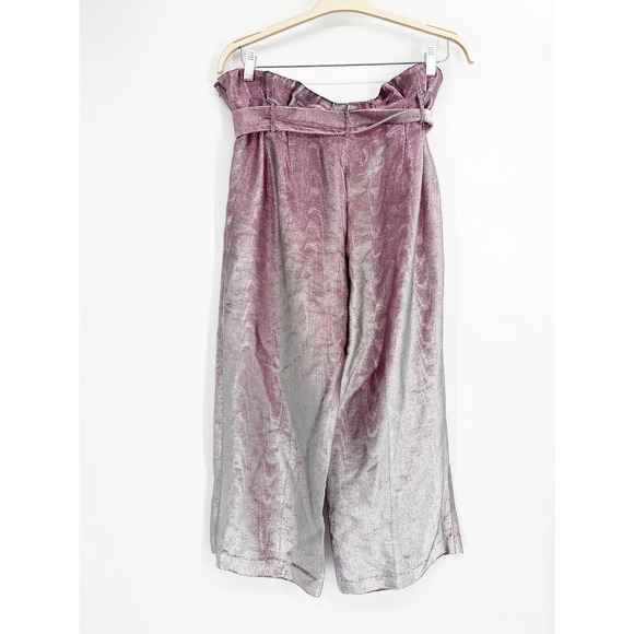 Badgley Mischka Pink Silver Metallic Wide Leg Paperbag Tie Waist Pants Size 14 - Picture 4 of 5